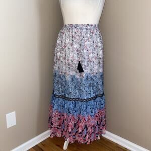 Context By Lord & Taylor Blue Pink Multi Floral Tassel Ombré Maxi Skirt Size 1X